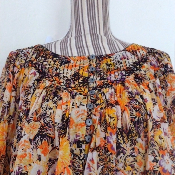 We The Free Orange Floral Cool Meadow Long Sleeve Flowy Blouse Size S - Picture 3 of 13
